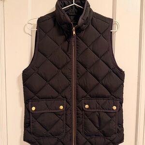 J. Crew Black Quilted Vest with Gold Details